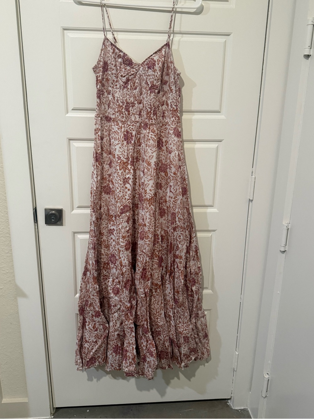 Free People Floral Smocked Maxi Dress in Cream and Rust